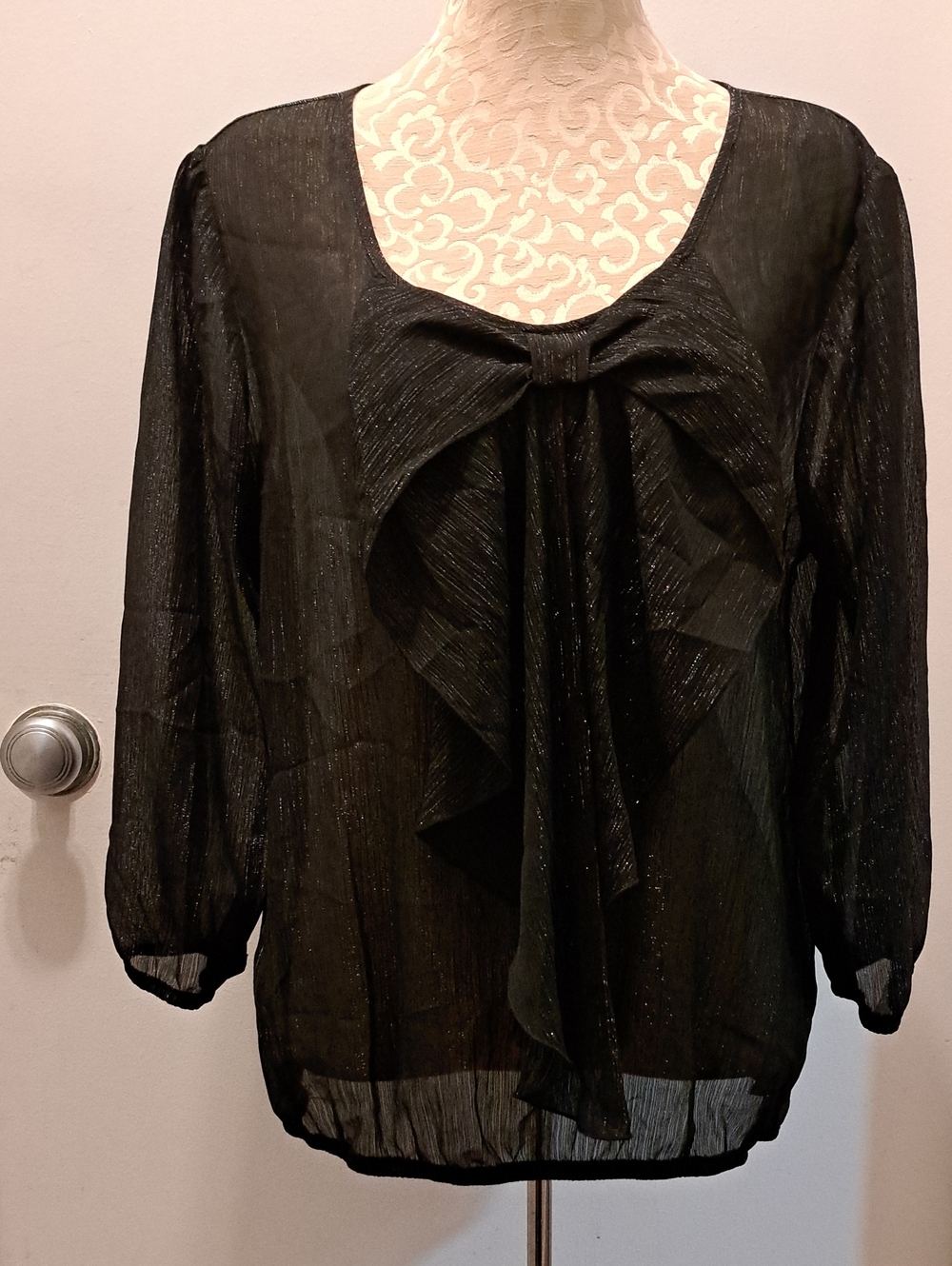A. Byer Black Ruffled Bow Front Blouse